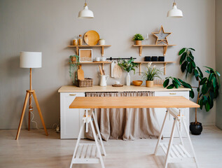 Scandinavian-style kitchen interior. minimalist and light interior.