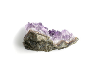 Amethyst crystals isolated. Purple quartz pebbles and crystal