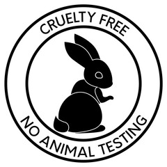 Cruelty free concept emblem design with rabbit symbol. Not tested on animals icon. Vector black monochrome illustration.
