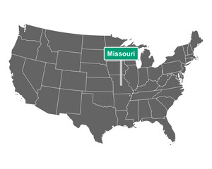 Missouri Ortsschild und Karte der USA