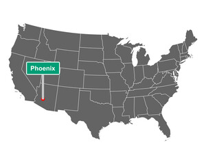 Phoenix Ortsschild und Karte der USA