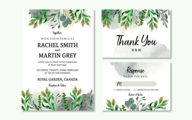 Elegant Green Foliage Rustic Floral Wedding Invitation Set