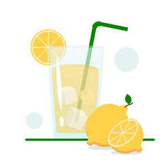 Ilustración vectorial de bebida refrescante. Limonada y limones