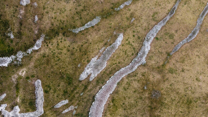 Frozen ice on field, from above.