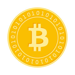 Bitcoin, internet currency coin isolated on white background. BTC yellow gold coin. Cryptocurrency,