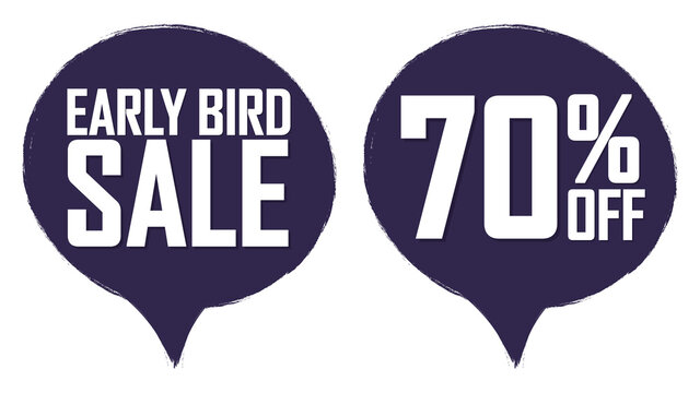 Early Bird Sale, 70% off, banners design template, discount tags, vector illustration