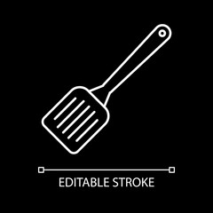 Spatula white linear icon for dark theme. Cooking tool. Kitchen utensils. Household appliance. Thin line customizable illustration. Isolated vector contour symbol for night mode. Editable stroke