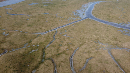 Frozen ice on field, from above.