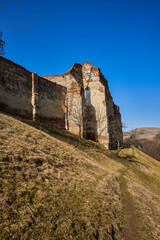 Fototapeta na wymiar Slimnic Fortress (Stolzenburg): fortified enclosure, with towers, chapel, tower, bastion, was built in the fourteenth century, located on a Burgbasch hill on a Sibiu-Mediaș road in Transylvania