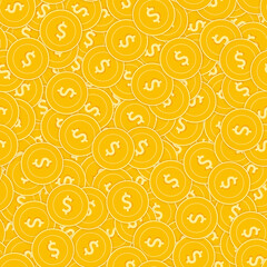 American dollar coins seamless pattern. Glamorous scattered USD coins. Big win or success concept. U