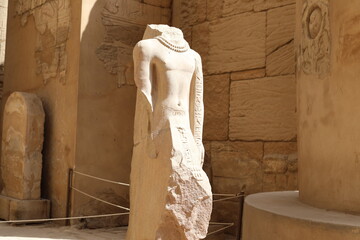 Karnak temple in historic city. Ruins of the ancient town. View of the antique famous sculptures at...