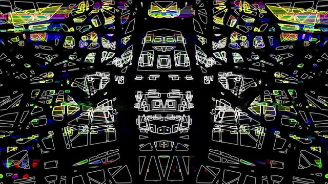 Broken RGB Formes - Looped neon lights of different overlapping shapes. The shape outlines constantly flashing, vibrate, then go out. These quivering abstract shapes may be used for VJ sets, overlays