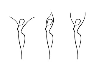 Woman body outline icons set. Various female line silhouettes, model, figure. Abstract image of girl sign for wellness center, sport, dance, beauty salon and spa. Vector isolated illustration © Iuliia