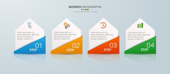 Business vector  infographic template with  4 options or steps. Can be used for workflow layout, diagram, annual report, web design, steps or processes 