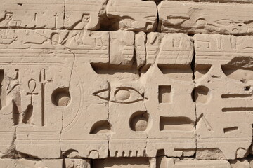 Karnak temple in historic city. Ruins of the ancient town. View of the antique famous sculptures at...
