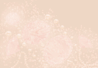 ダイアモンドと真珠の花束・ペールピンクの背景イラスト
