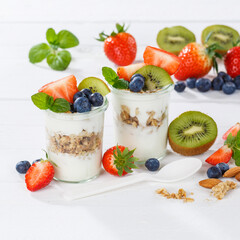 Strawberry yogurt fruit breakfast spoon healthy eating yoghurt food wooden board square
