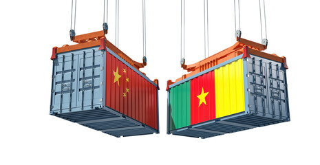 Freight containers with Cameroon and China flag. 3D Rendering 