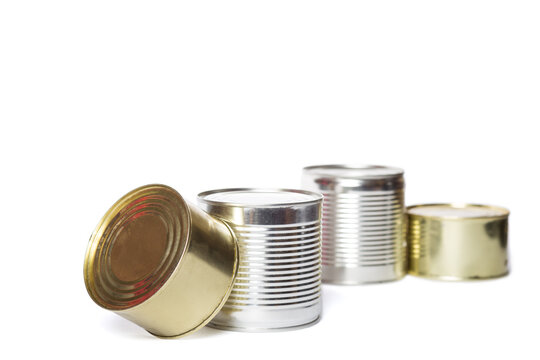 Metal cans on white background. metal household waste.