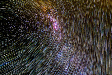 A natural swirl and circular pattern  with the stars moving around the night sky with the Earth rotation. An abstract colorful view of the sky similar to a stellar wave