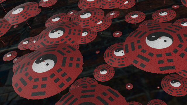 3d renderin gof babua picture in the unmbrellas