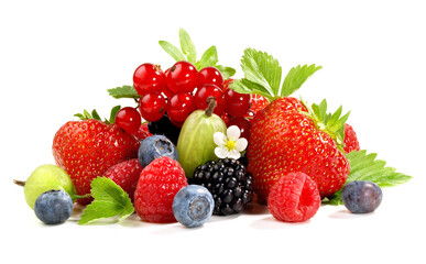 Mixed Berries on white Background Isolated