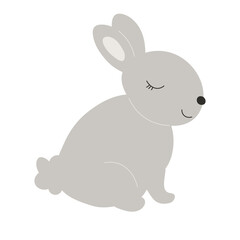 Sleep Grey Baby Bunny. Little Rabbit. Cute Easter Animal. Hares Vector Kids Illustration isolated on background. Design for card, print, book, kids story