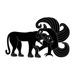 vector monochrome icon with ancient Scythian art. Plaque with animal motifs for your project
