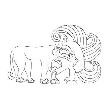 vector monochrome icon with ancient Scythian art. Plaque with animal motifs for your project