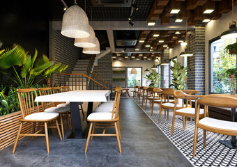 3d render of luxury cafe interior, restaurant