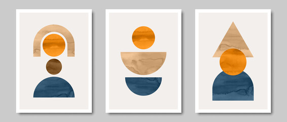 Set of trendy contemporary abstract creative minimalist hand painted compositions for wall decoration, postcard or brochure cover design in vintage style art.  
EPS10 vector.