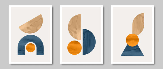 Set of trendy contemporary abstract creative minimalist  compositions for wall decoration, 