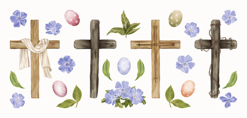 Religious Easter Clipart Crosses, Eggs, Spring Flowers
