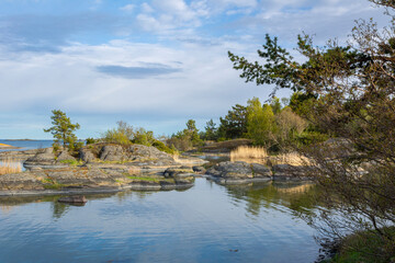 Rocky coastal view and sea in spring, Foglo, Aland islands, Finland