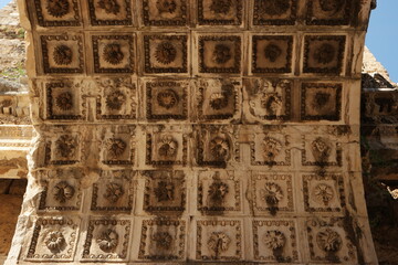 Arch of Hadrians gate close up view. Beautiful ancient architecture background.