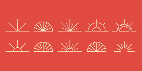collection set of sunset or sunrise. sun logo in boho style icon and symbol. vector element illustration for decoration in modern minimalist style. bohemian nature design.