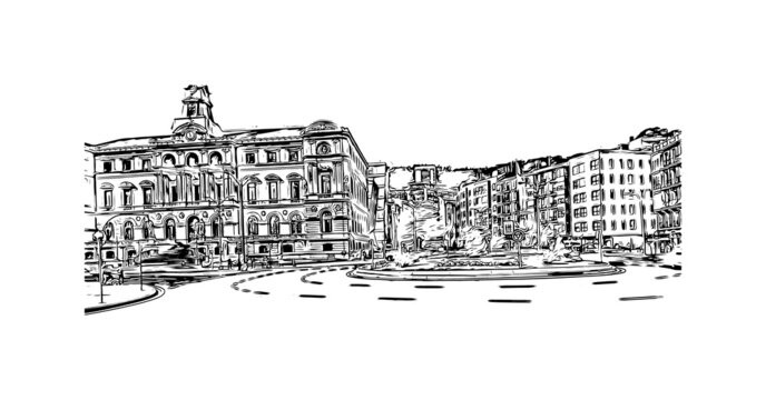 black and white city buildings sketch