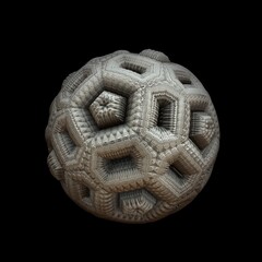 An isolated 3D fractal ball of recursive structures with a dark background.