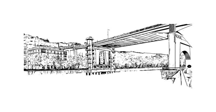black and white bridge over water clip art preview