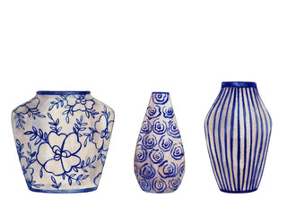 Set of watercolor porcelain vases