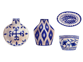 Set of watercolor porcelain vases