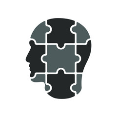 Man head from puzzles. Male profile graphic sign isolated on white background. Man collected from puzzle. Vector illustration