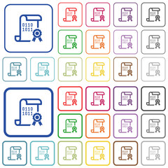 Digital certificate outlined flat color icons