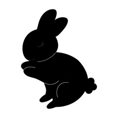 Black silhouette Baby Bunny. Little Rabbit. Cute Easter Animal. Hares Vector Kids Illustration isolated on background. Design for card, print, book, kids story