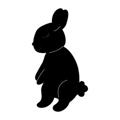 Black silhouette Baby Bunny. Little Rabbit. Cute Easter Animal. Hares Vector Kids Illustration isolated on background. Design for card, print, book, kids story