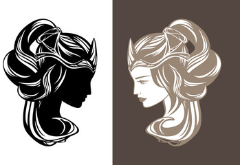 beautiful fairy tale queen or princess with long gorgeous hair wearing crown - fairy tale beauty vector portrait