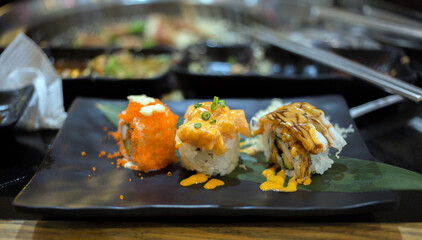 mix sushi meal serve on dish in Japanise food