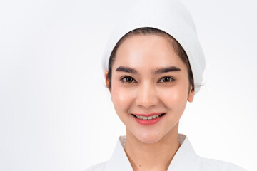 the portrait picture of the beautiful woman with the spa suit. the concept of skincare, beautiful, woman and healthy