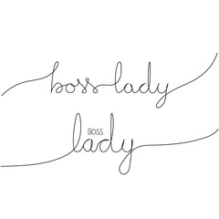 Set of vector black one line phrases on white background. BOSS LADY. Minimalistic art.