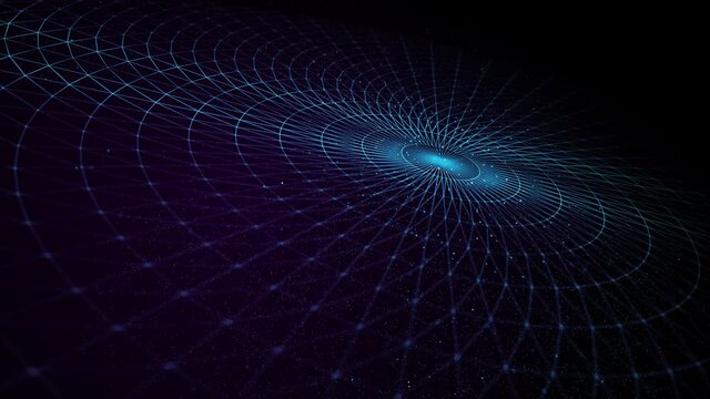 Abstract Space Rotating Low Polygons Disc Background Loop/ 4k animation of an abstract space background with low polygons circular disc and particles spinning and seamless looping